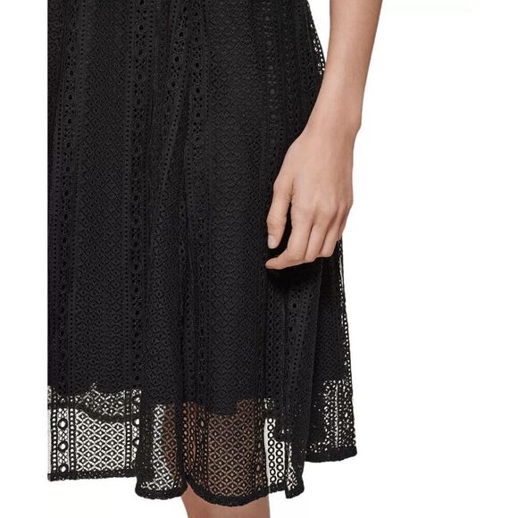 Calvin Klein Women's Puff-Sleeve Lace A-Line Dress - Black 10 - Picture 7 of 7